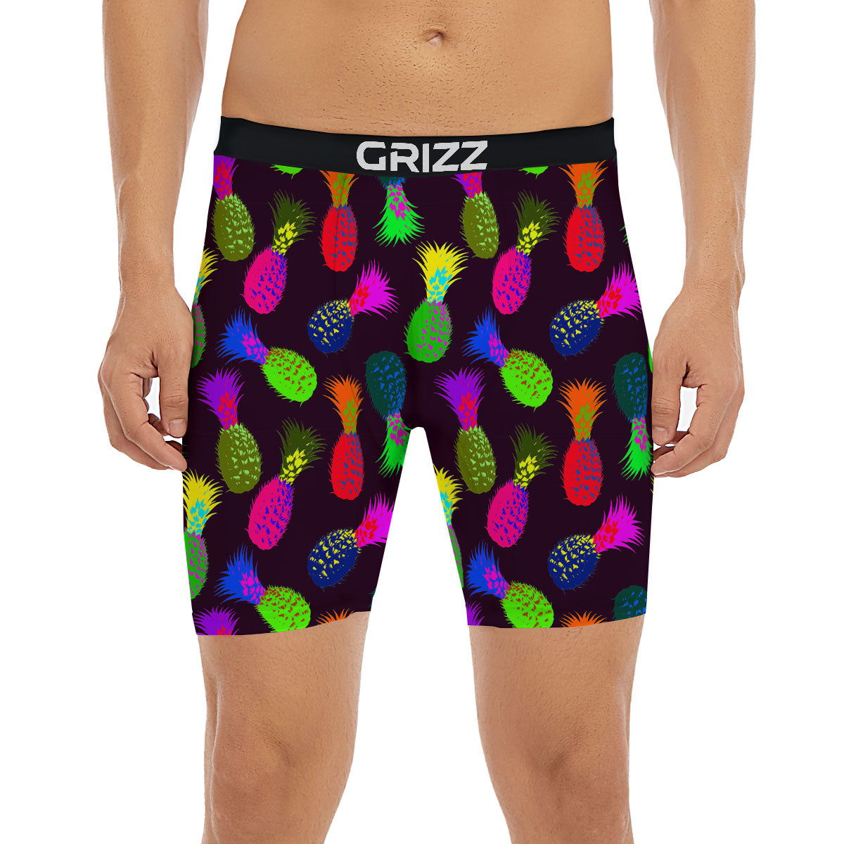 Pineapple Neon Trippy Print Pattern Boxer Briefs-grizzshop