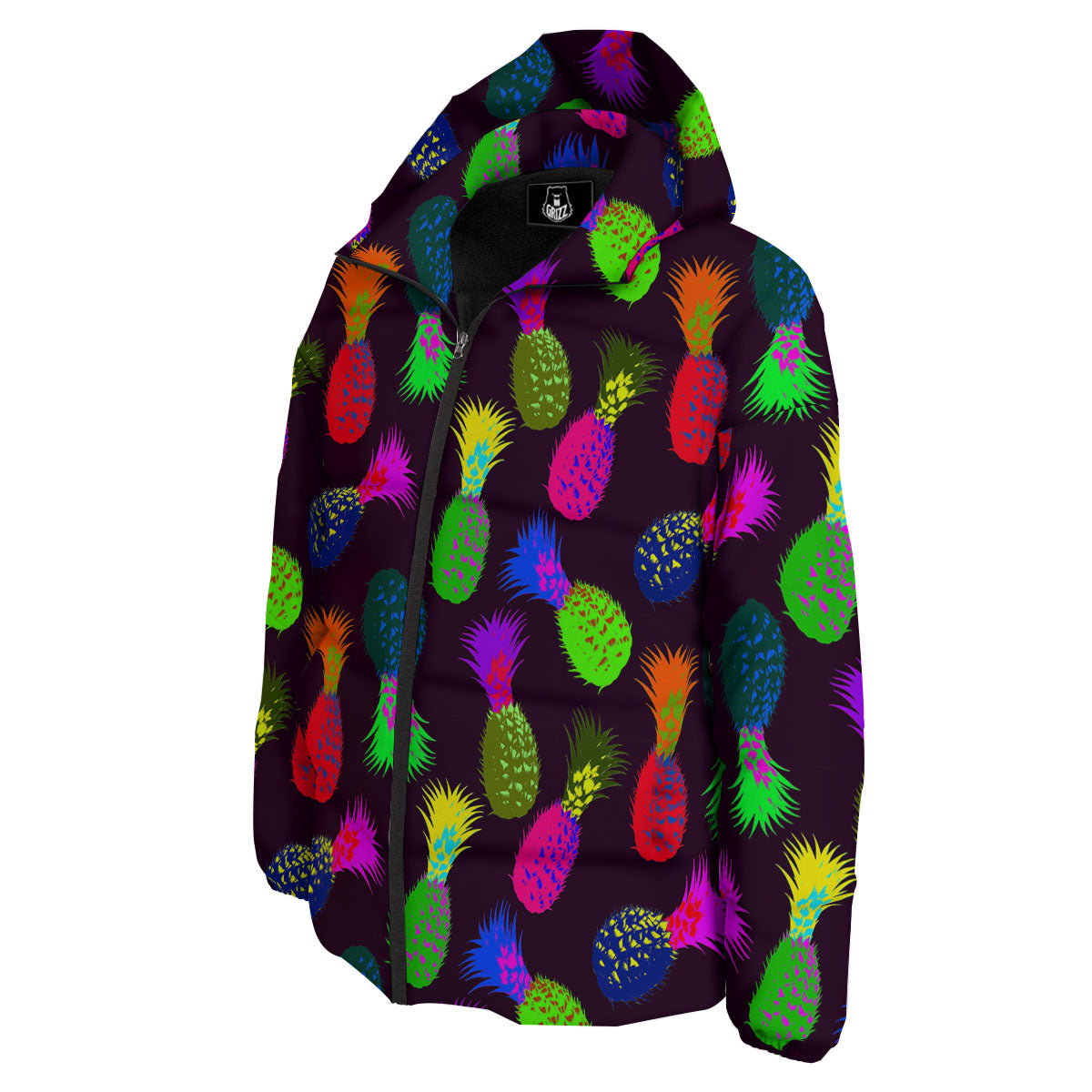 Pineapple Neon Trippy Print Pattern Down Jacket-grizzshop