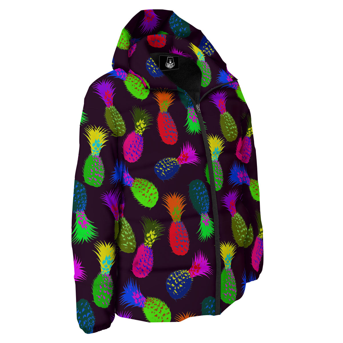 Pineapple Neon Trippy Print Pattern Down Jacket-grizzshop