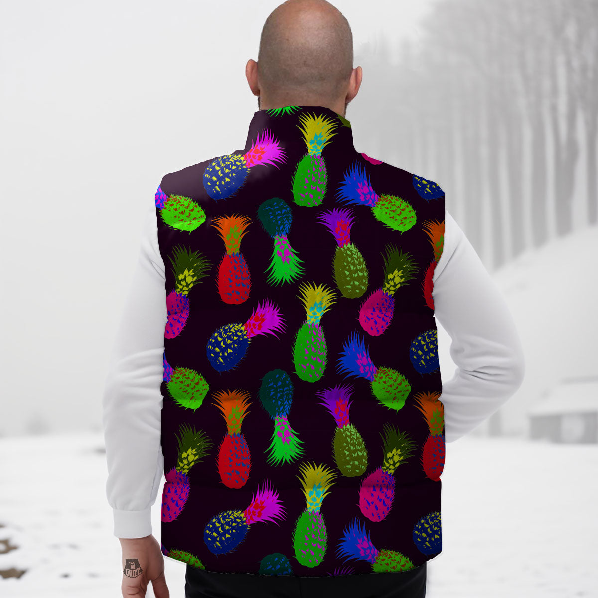 Pineapple Neon Trippy Print Pattern Down Vest
