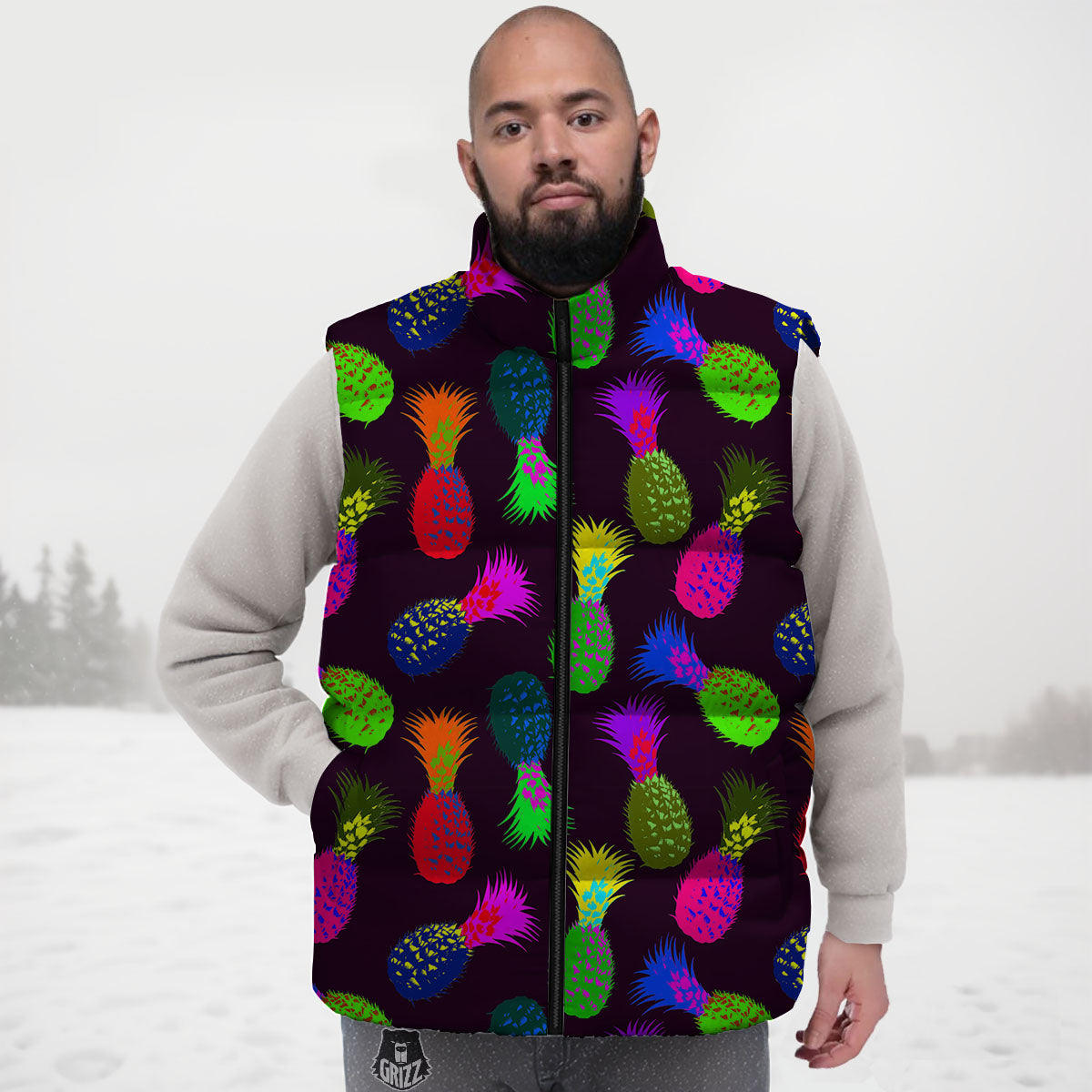 Pineapple Neon Trippy Print Pattern Down Vest