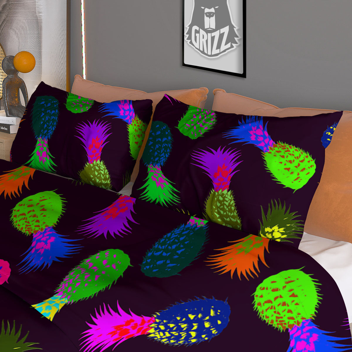 Pineapple Neon Trippy Print Pattern Duvet Cover Bedding Set