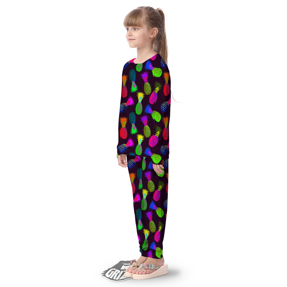 Pineapple Neon Trippy Print Pattern Kid's Pajamas-grizzshop