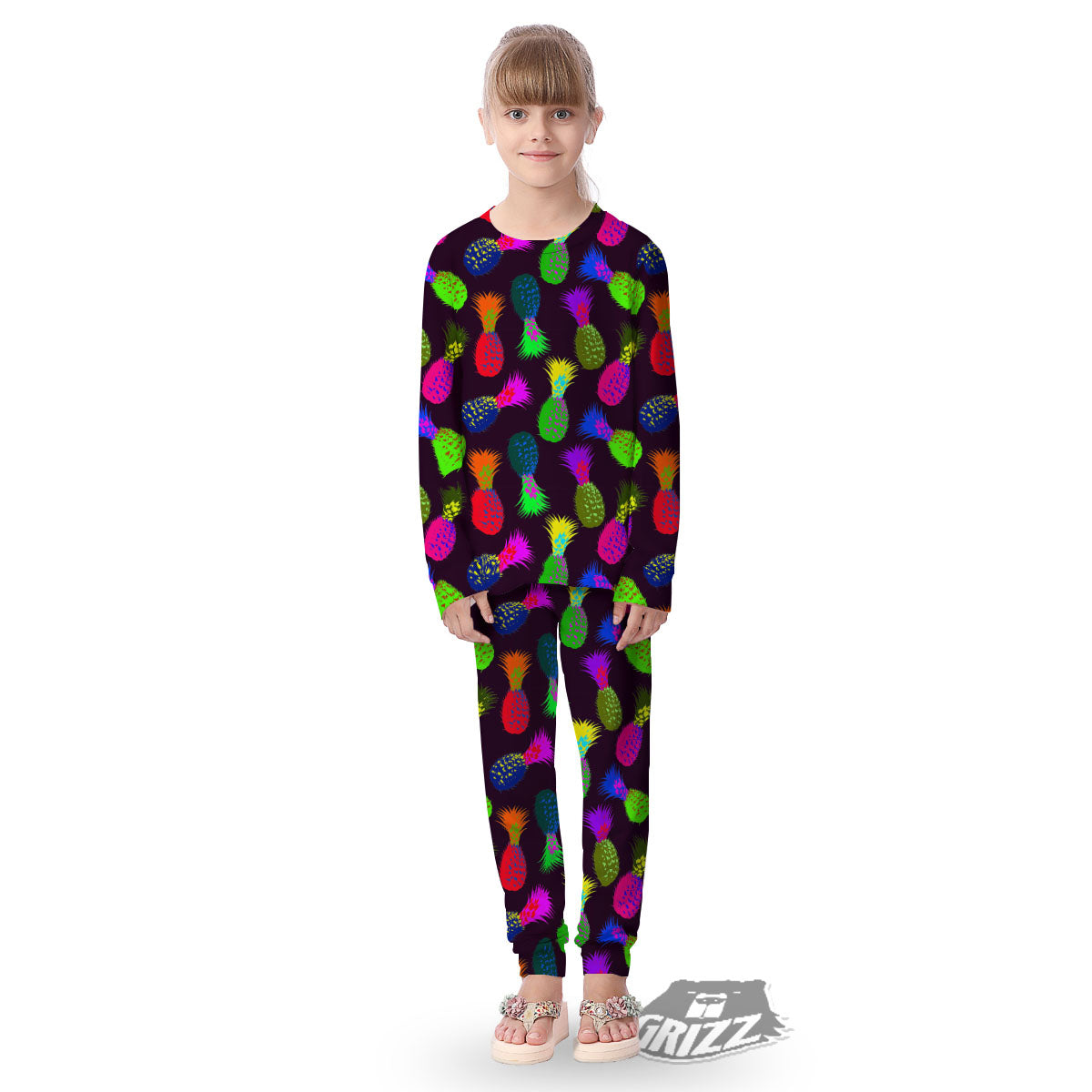 Pineapple Neon Trippy Print Pattern Kid's Pajamas-grizzshop