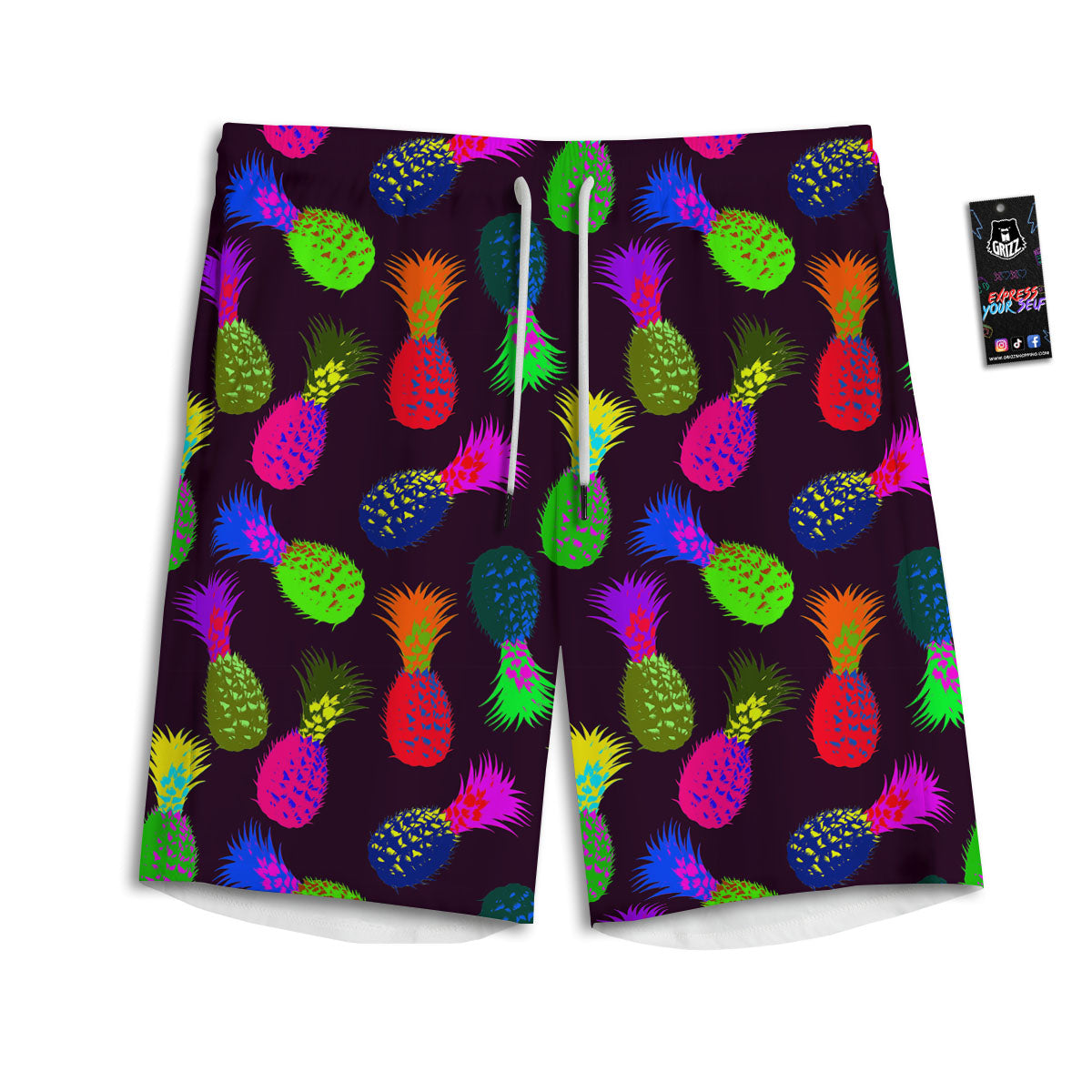 Pineapple Neon Trippy Print Pattern Men's Athletic Shorts