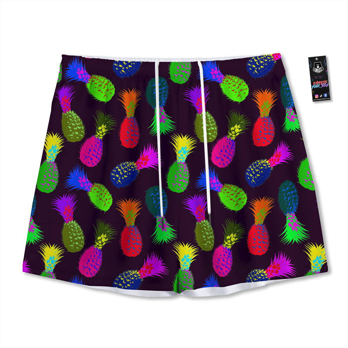 Pineapple Neon Trippy Print Pattern Mesh Shorts