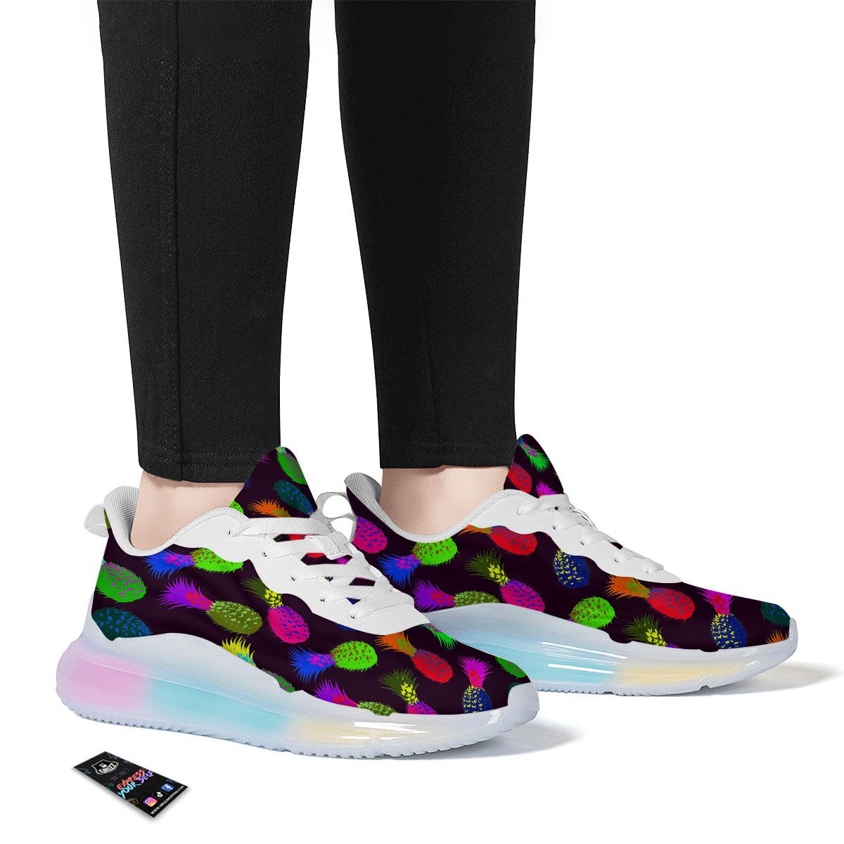 Pineapple Neon Trippy Print Pattern Running Sneakers-grizzshop