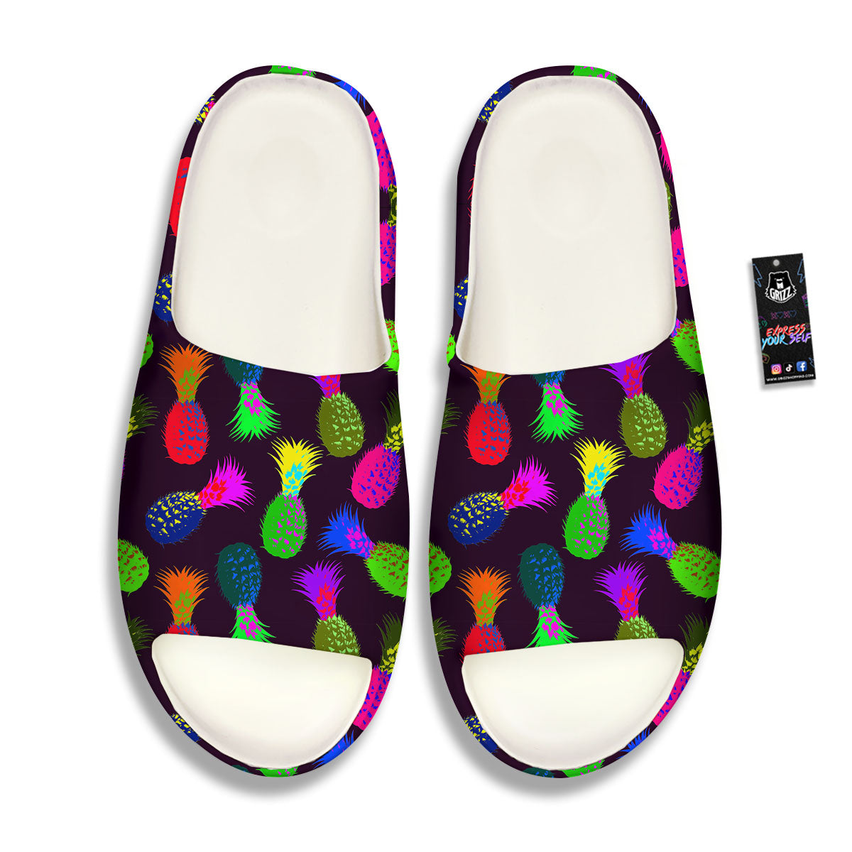 Pineapple Neon Trippy Print Pattern Sandals-grizzshop