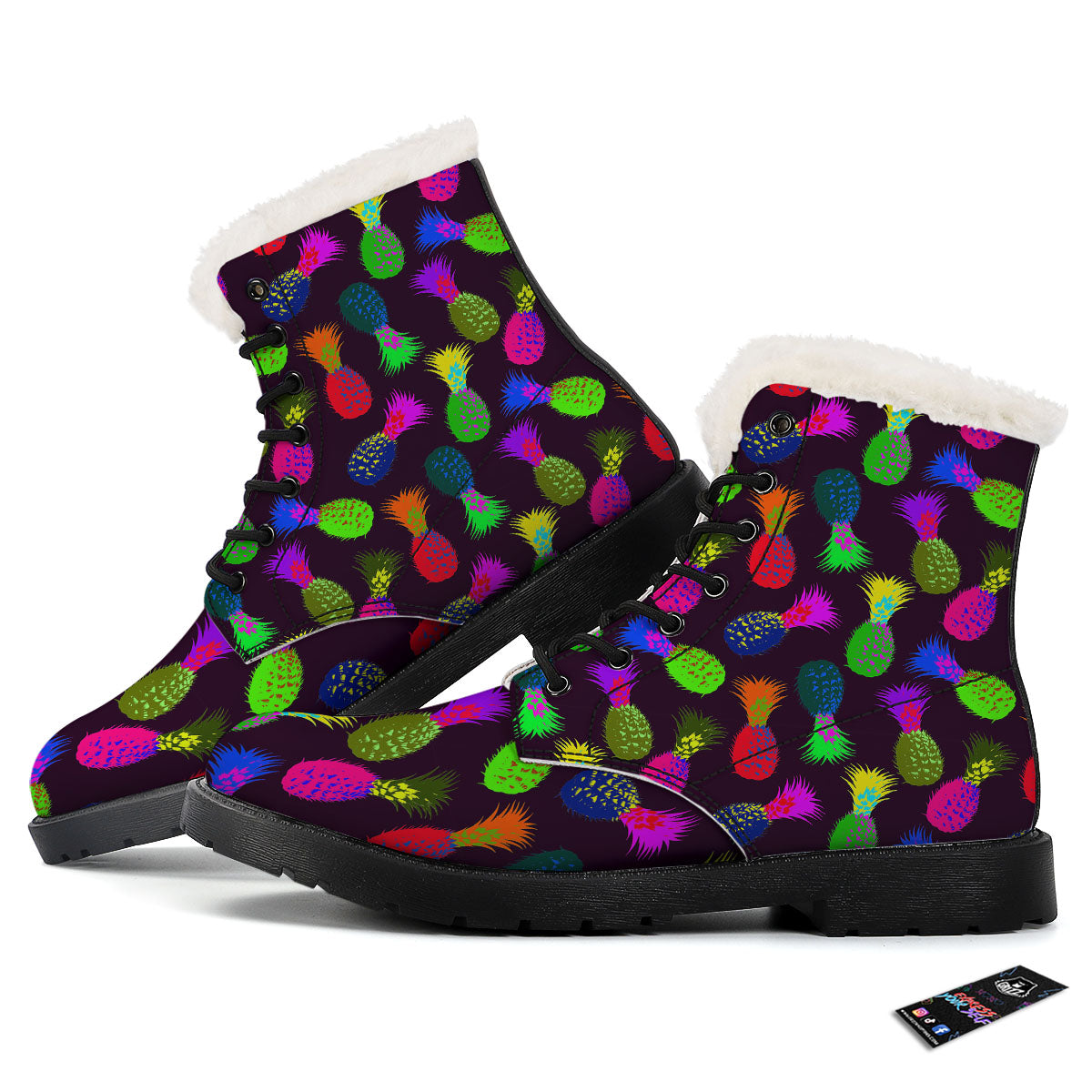 Pineapple Neon Trippy Print Pattern Winter Boots-grizzshop
