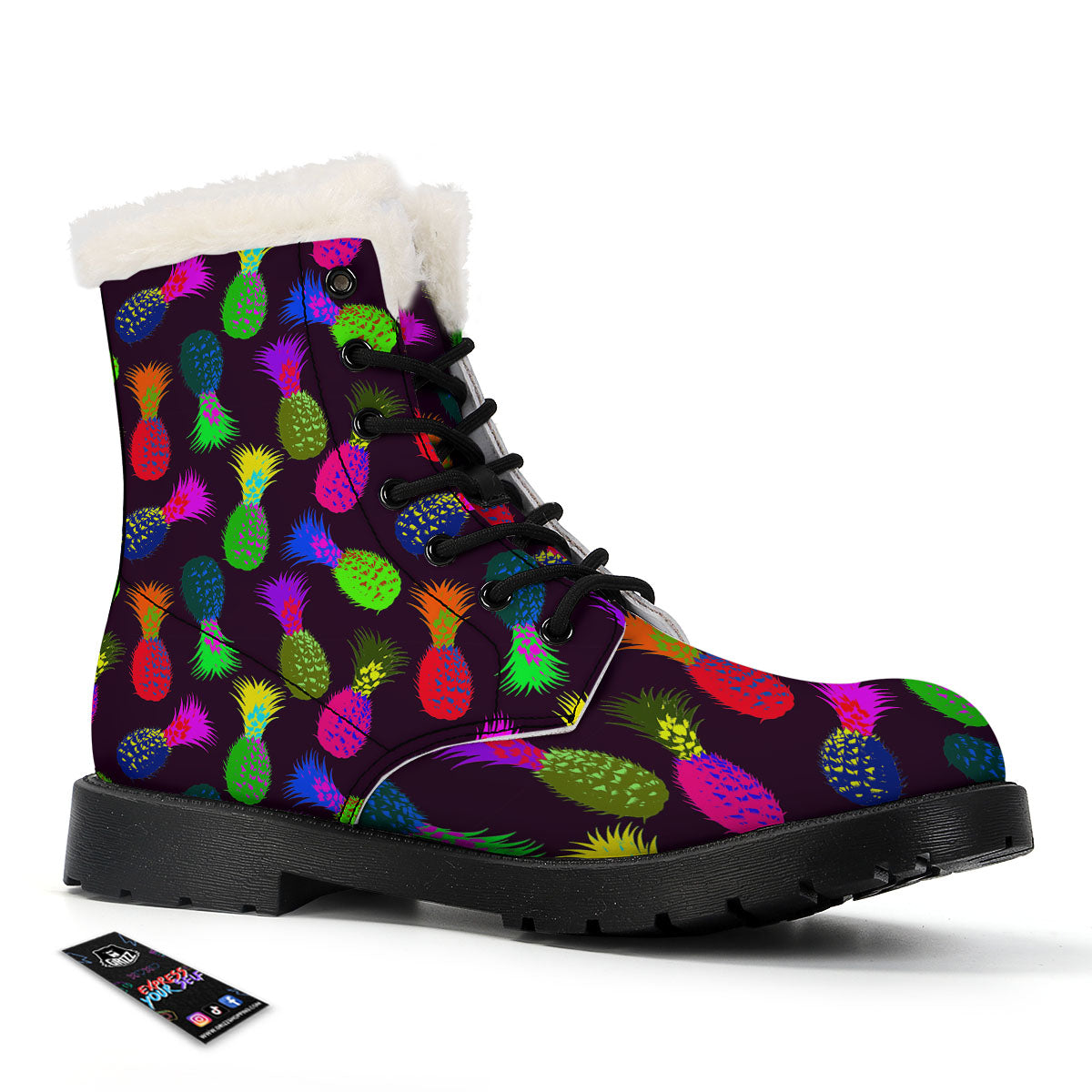 Pineapple Neon Trippy Print Pattern Winter Boots-grizzshop