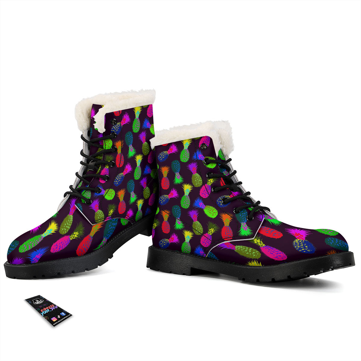 Pineapple Neon Trippy Print Pattern Winter Boots-grizzshop