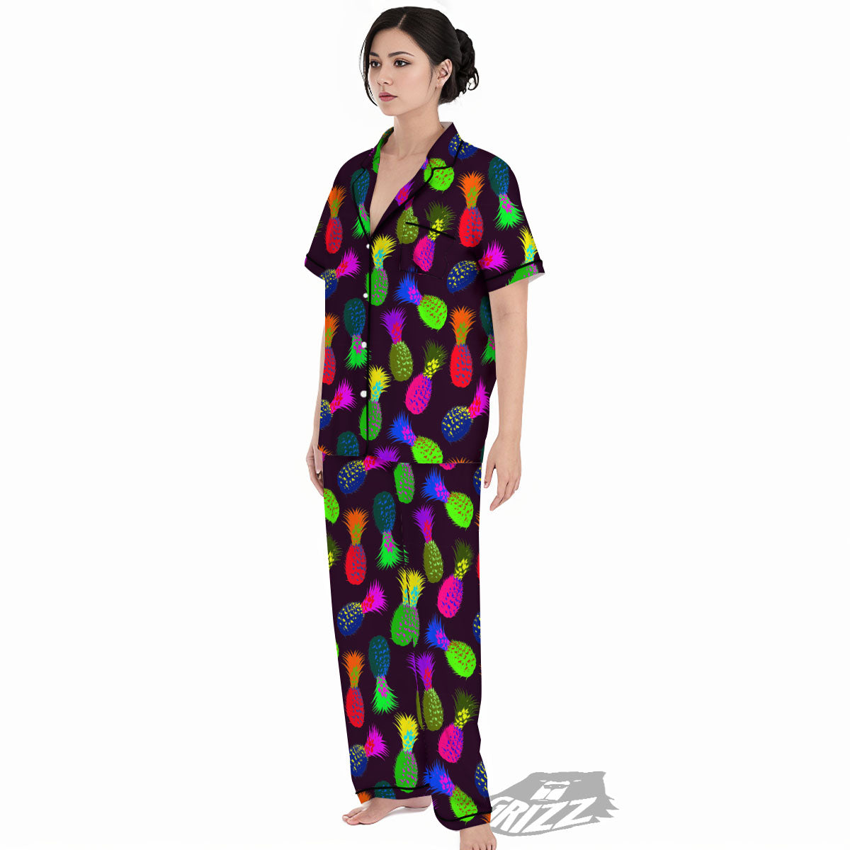Pineapple Neon Trippy Print Pattern Women's Pajamas Set-grizzshop