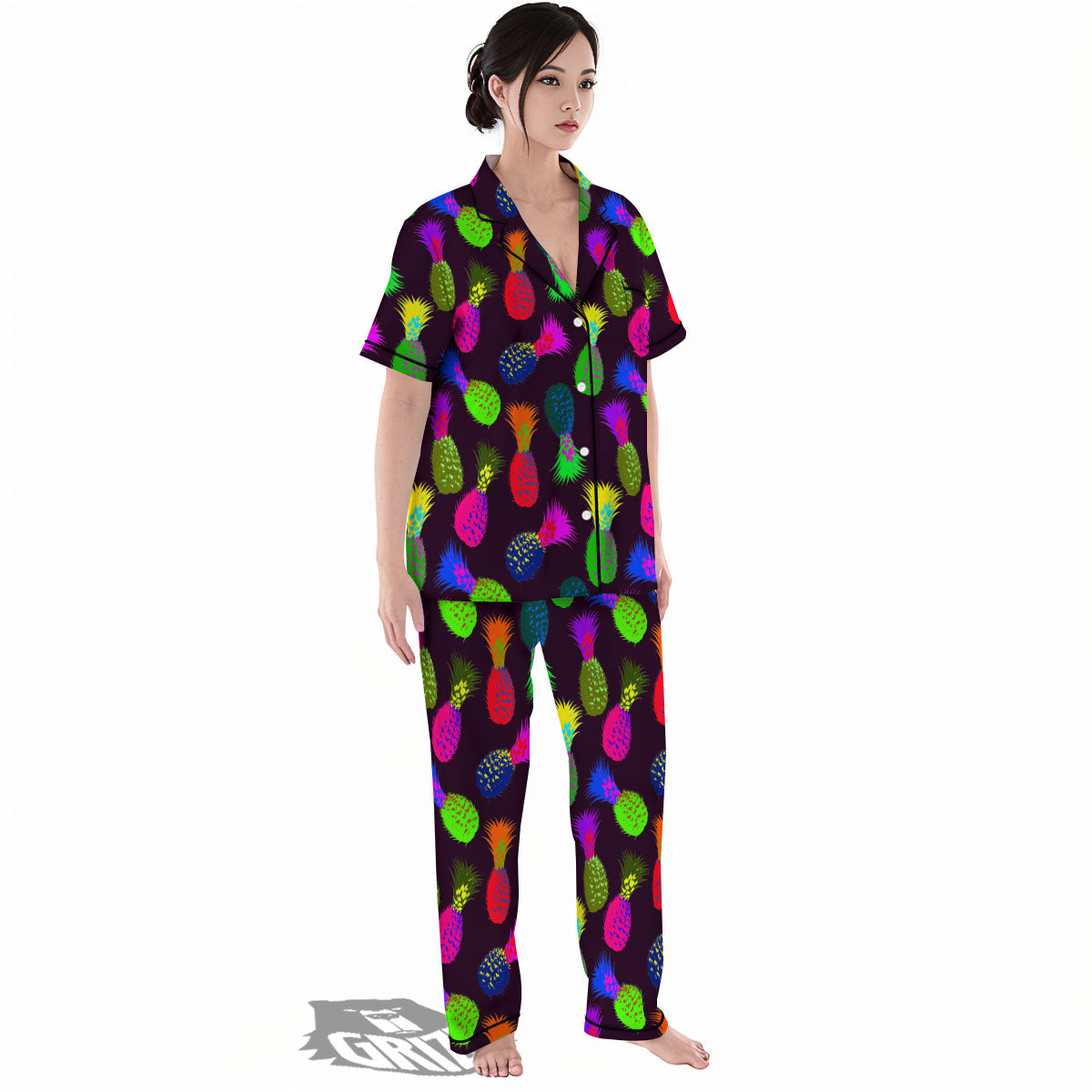 Pineapple Neon Trippy Print Pattern Women's Pajamas Set-grizzshop