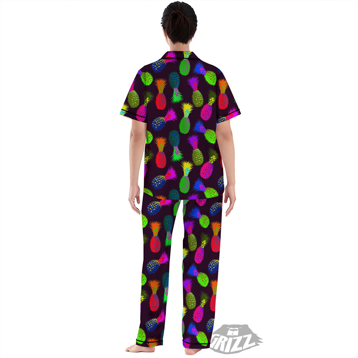 Pineapple Neon Trippy Print Pattern Women's Pajamas Set-grizzshop