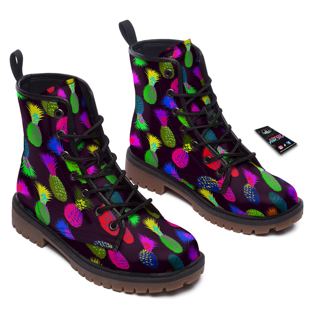 Pineapple Neon Trippy Print Pattern Work Boots-grizzshop
