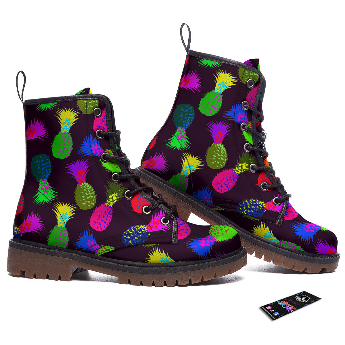 Pineapple Neon Trippy Print Pattern Work Boots-grizzshop