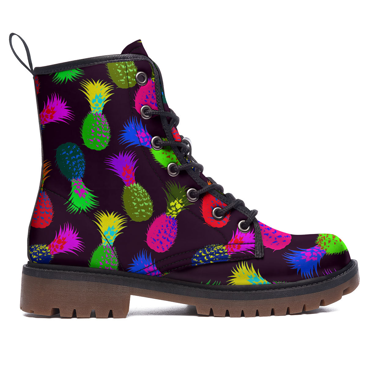Pineapple Neon Trippy Print Pattern Work Boots-grizzshop