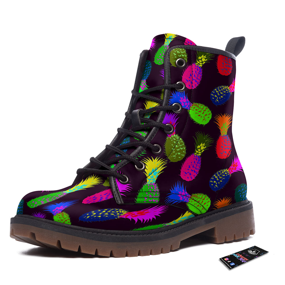 Pineapple Neon Trippy Print Pattern Work Boots-grizzshop