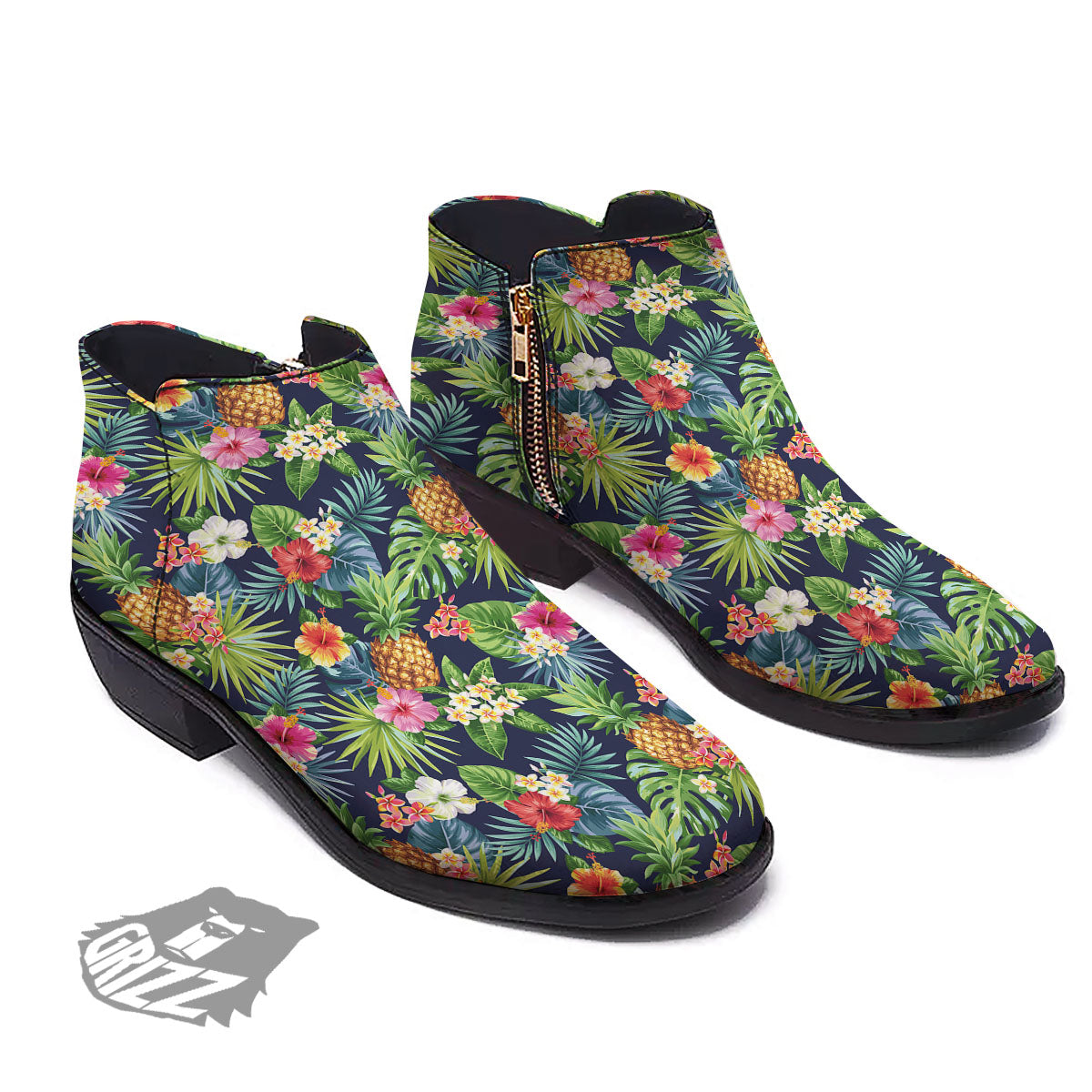 Pineapple Palm Leaf Print Pattern Ankle Boots-grizzshop