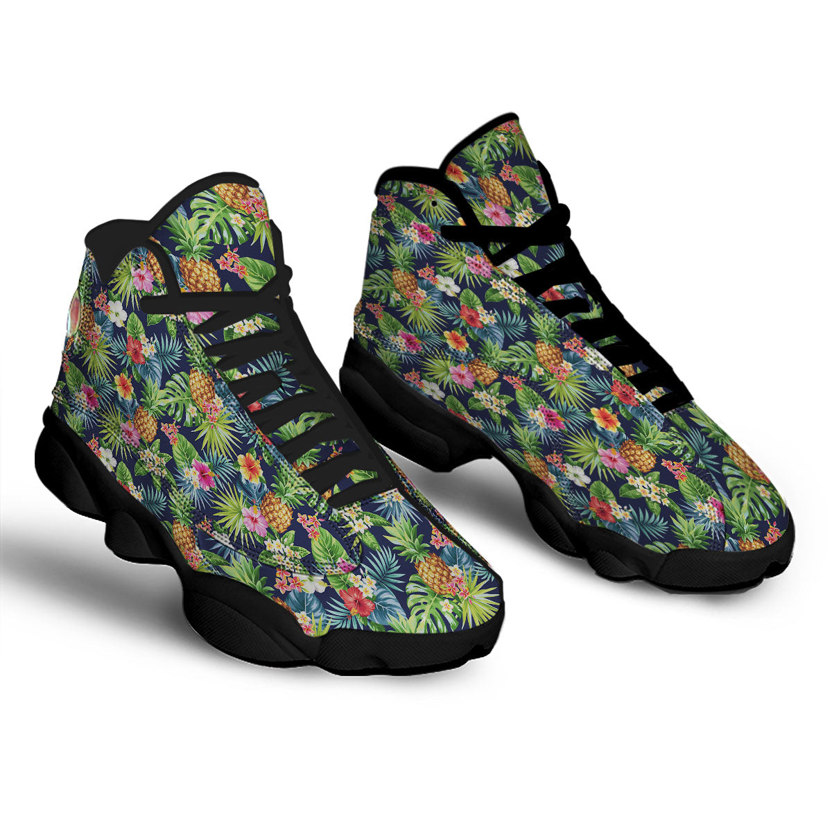 Pineapple Palm Leaf Print Pattern Black Basketball Shoes-grizzshop