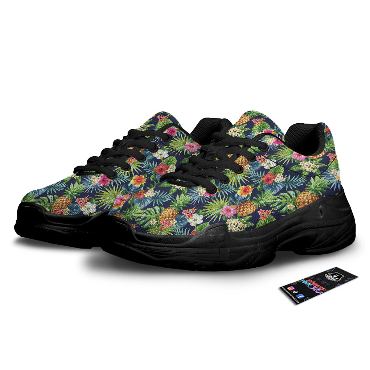 Pineapple Palm Leaf Print Pattern Black Chunky Shoes-grizzshop