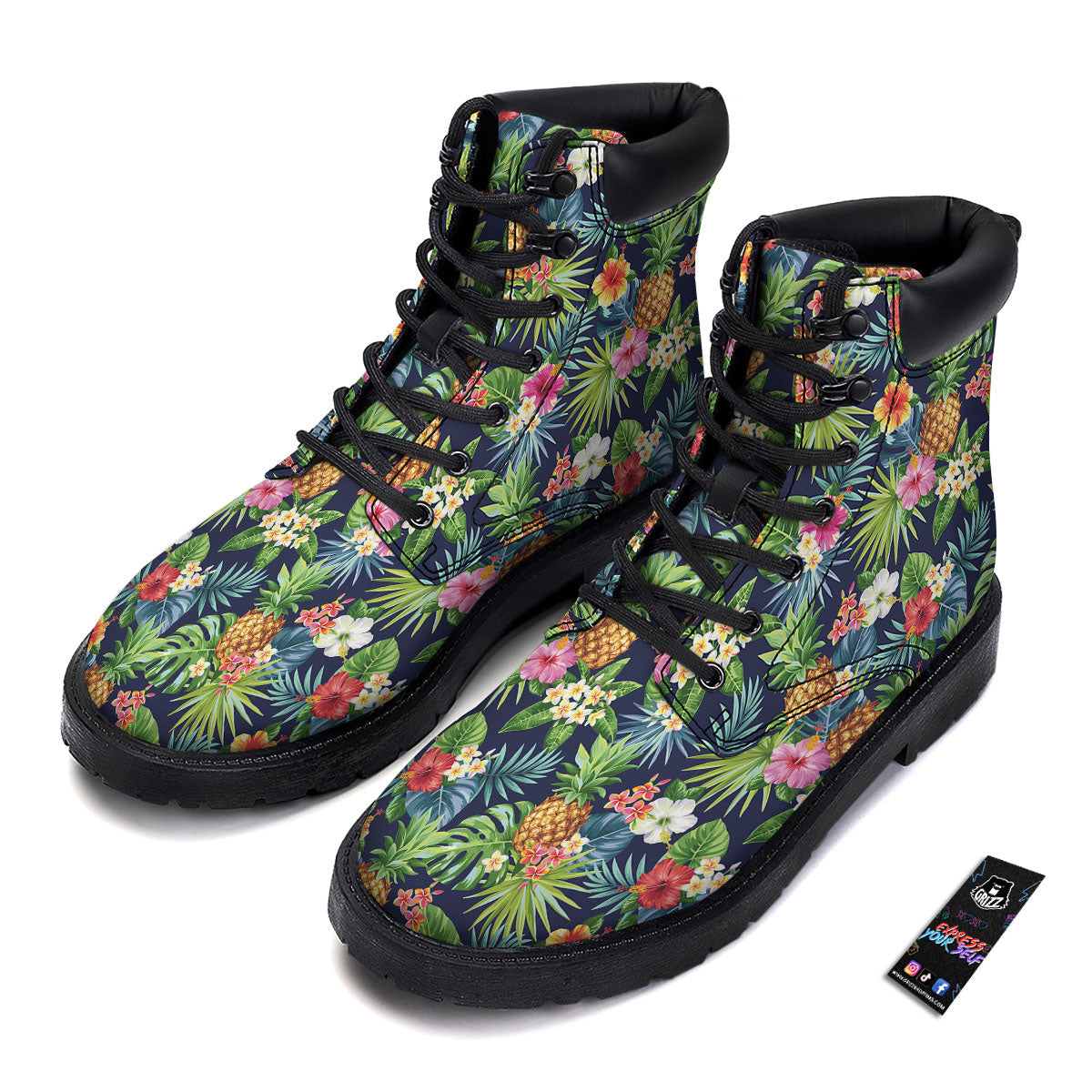 Pineapple Palm Leaf Print Pattern Boots-grizzshop