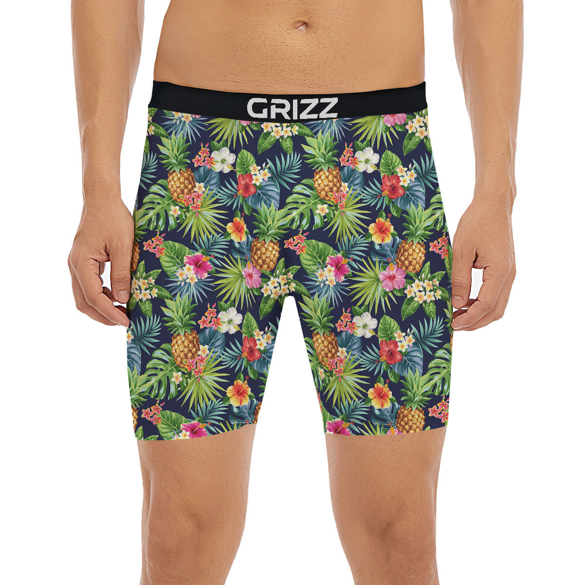Pineapple Palm Leaf Print Pattern Boxer Briefs-grizzshop