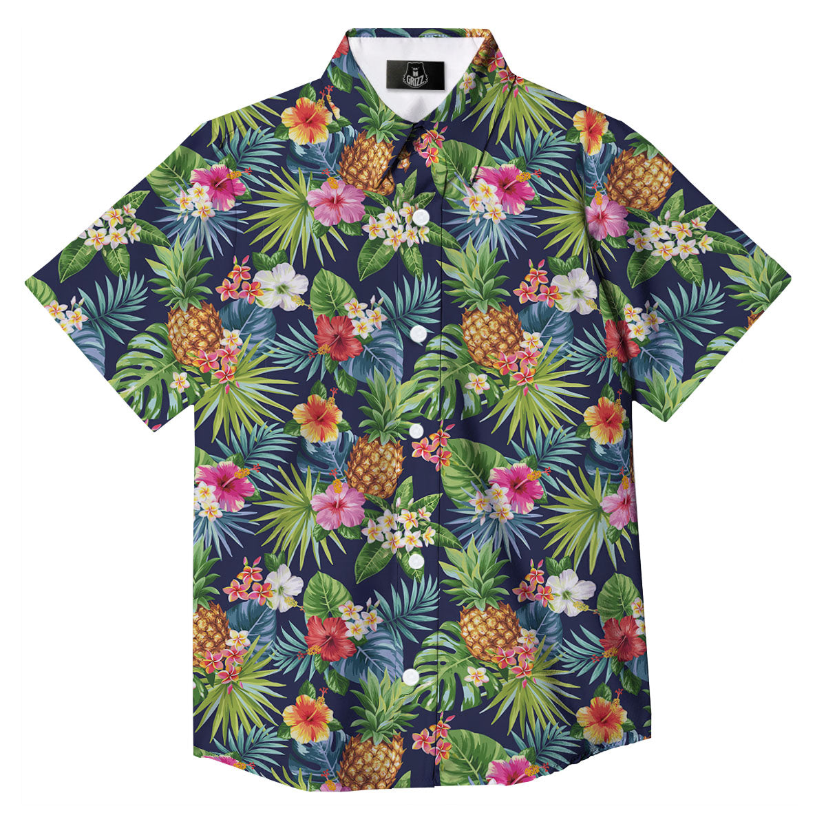 Pineapple Palm Leaf Print Pattern Button Up Shirt-grizzshop