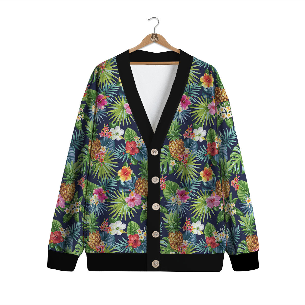Pineapple Palm Leaf Print Pattern Cardigan-grizzshop