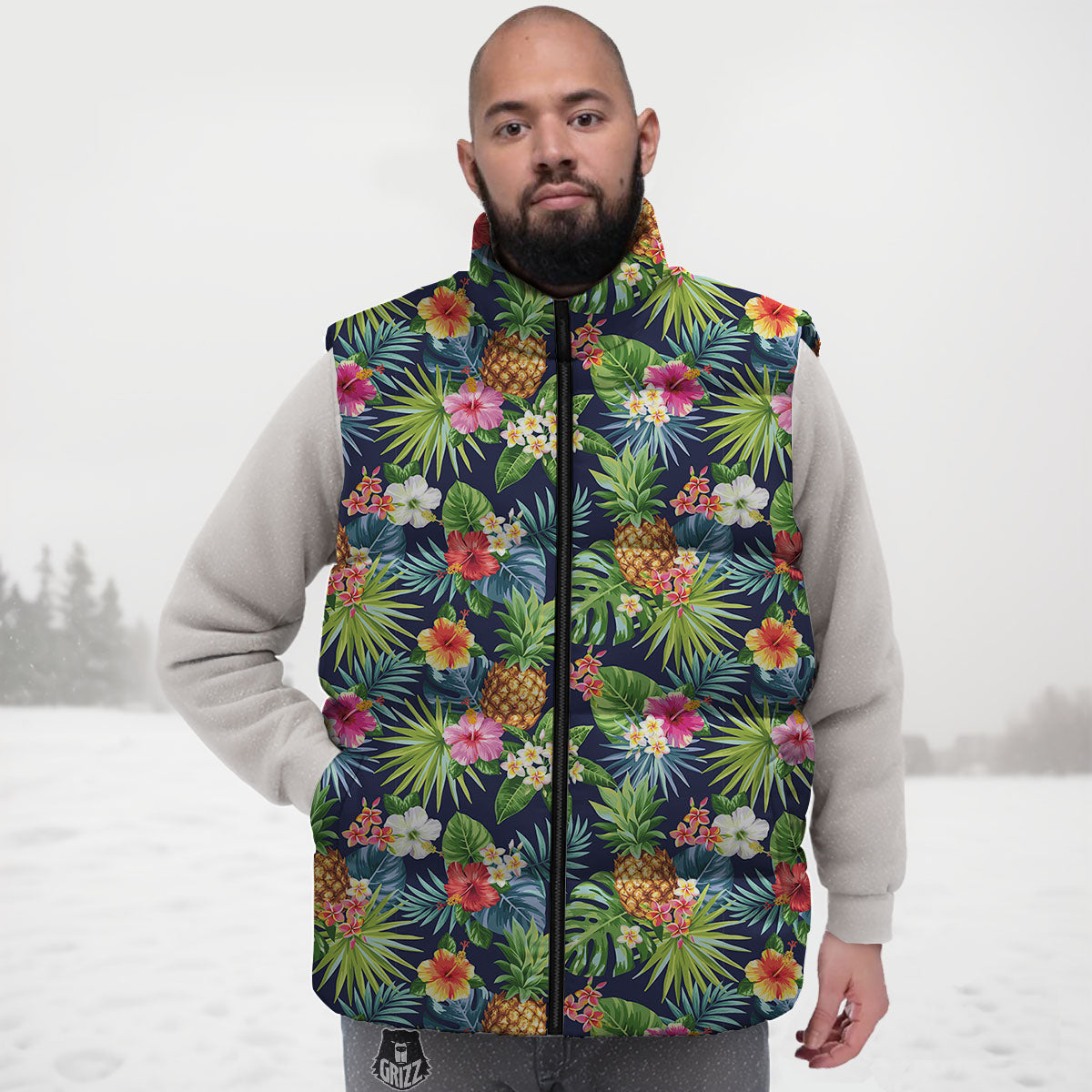 Pineapple Palm Leaf Print Pattern Down Vest