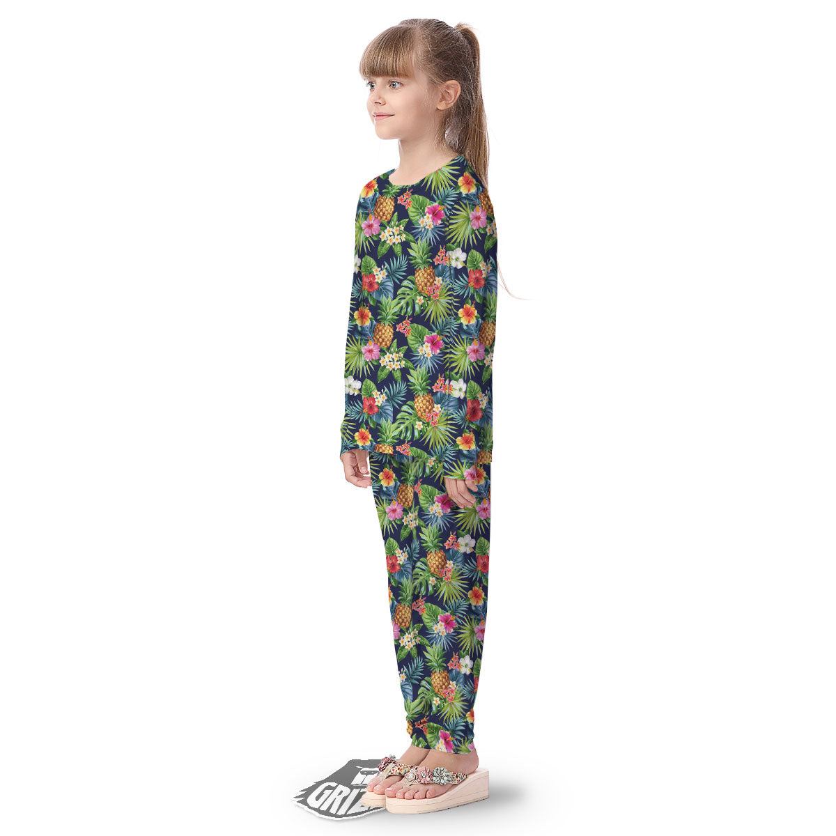 Pineapple Palm Leaf Print Pattern Kid's Pajamas-grizzshop