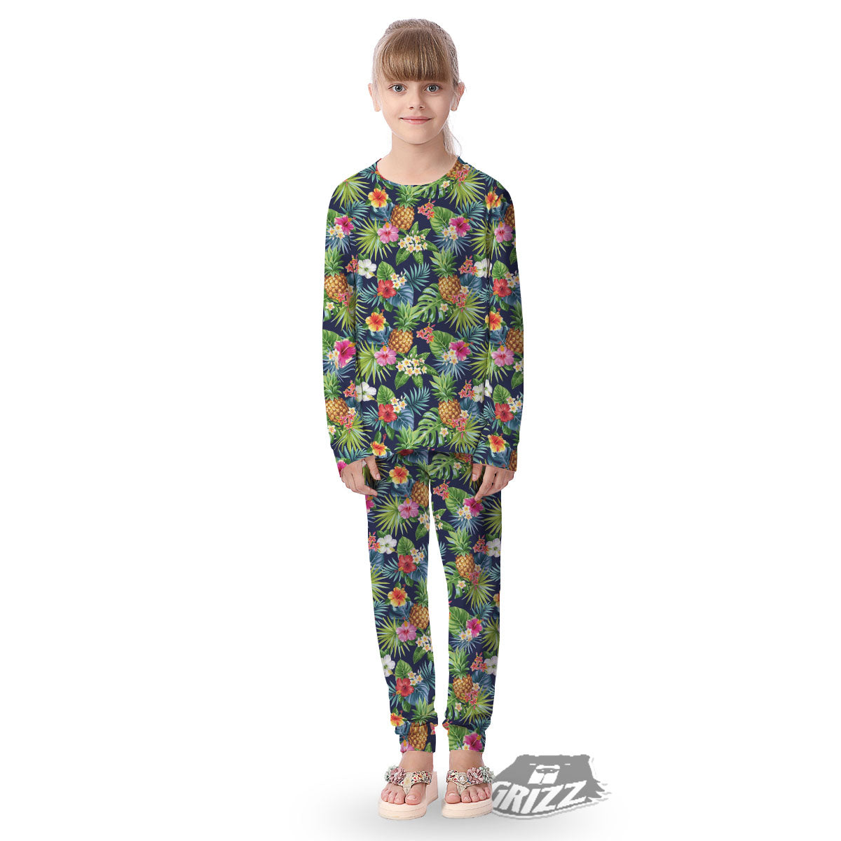 Pineapple Palm Leaf Print Pattern Kid's Pajamas-grizzshop
