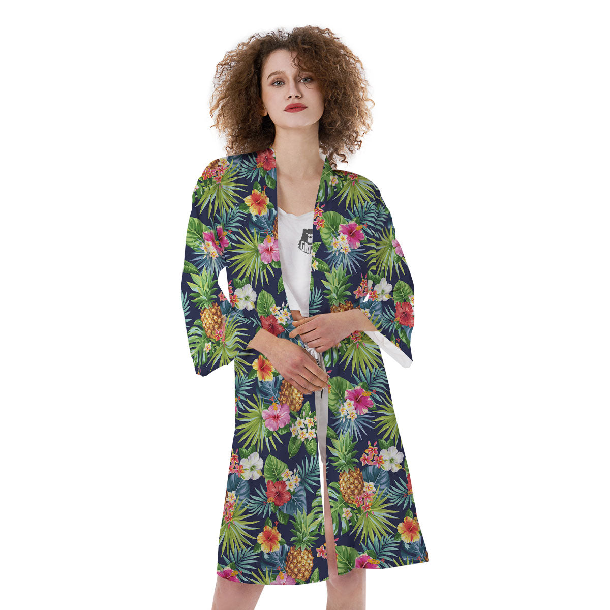 Pineapple Palm Leaf Print Pattern Kimono-grizzshop