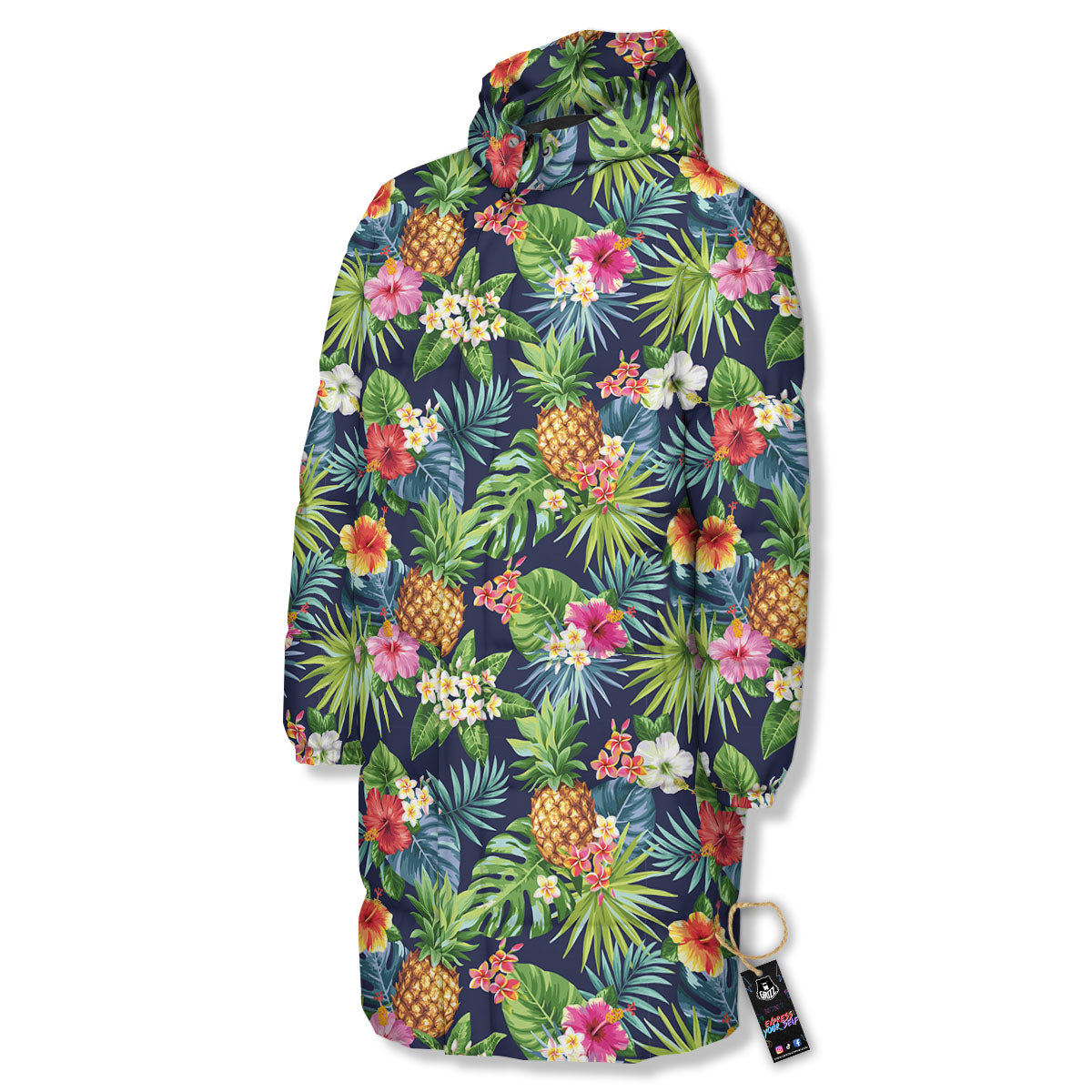 Pineapple Palm Leaf Print Pattern Long Down Jacket-grizzshop