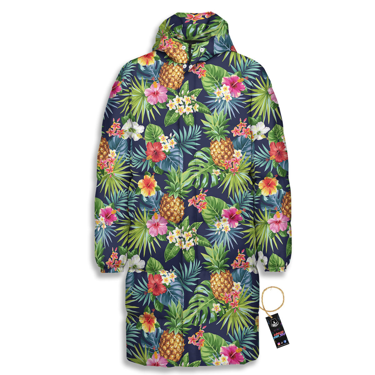 Pineapple Palm Leaf Print Pattern Long Down Jacket-grizzshop