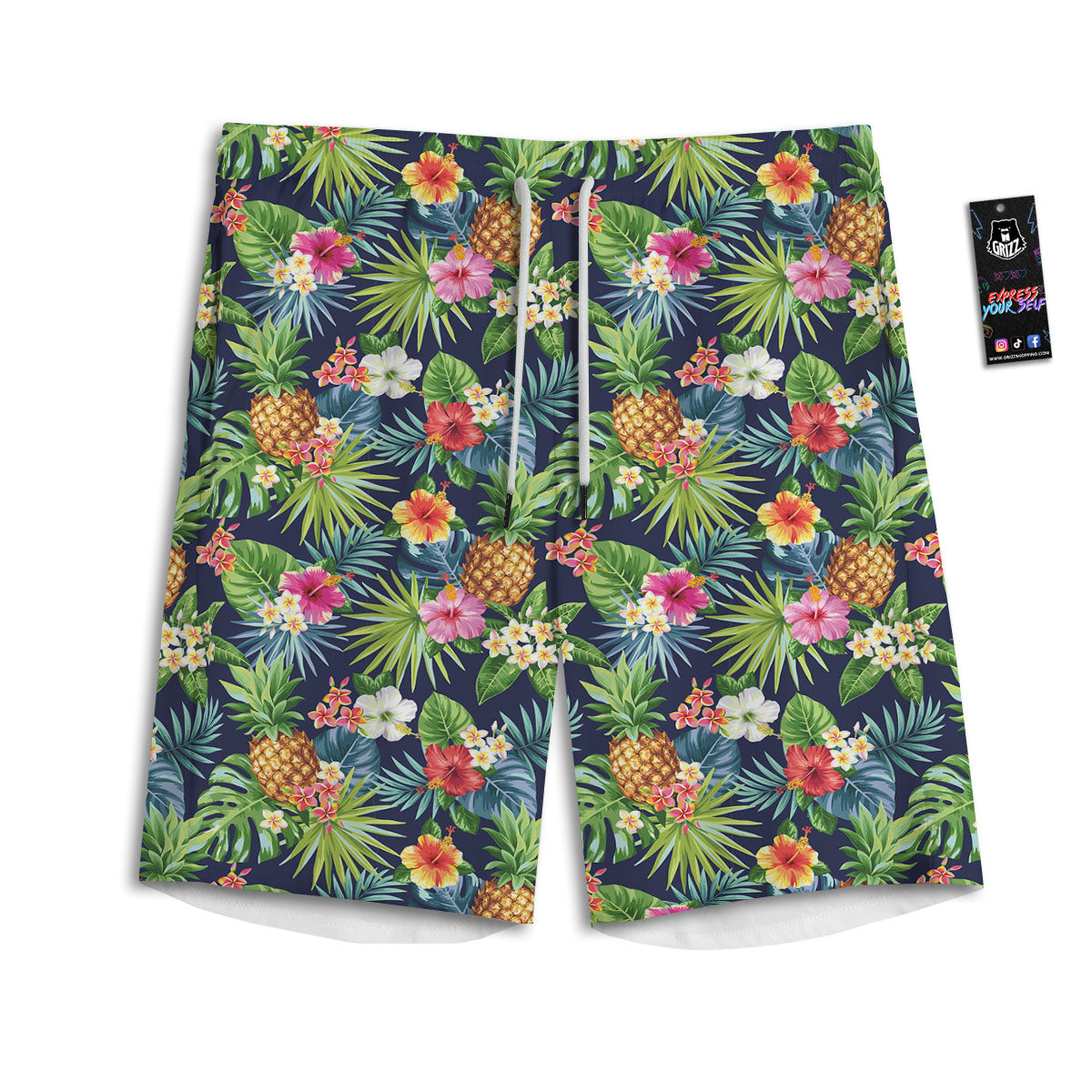 Pineapple Palm Leaf Print Pattern Men's Athletic Shorts