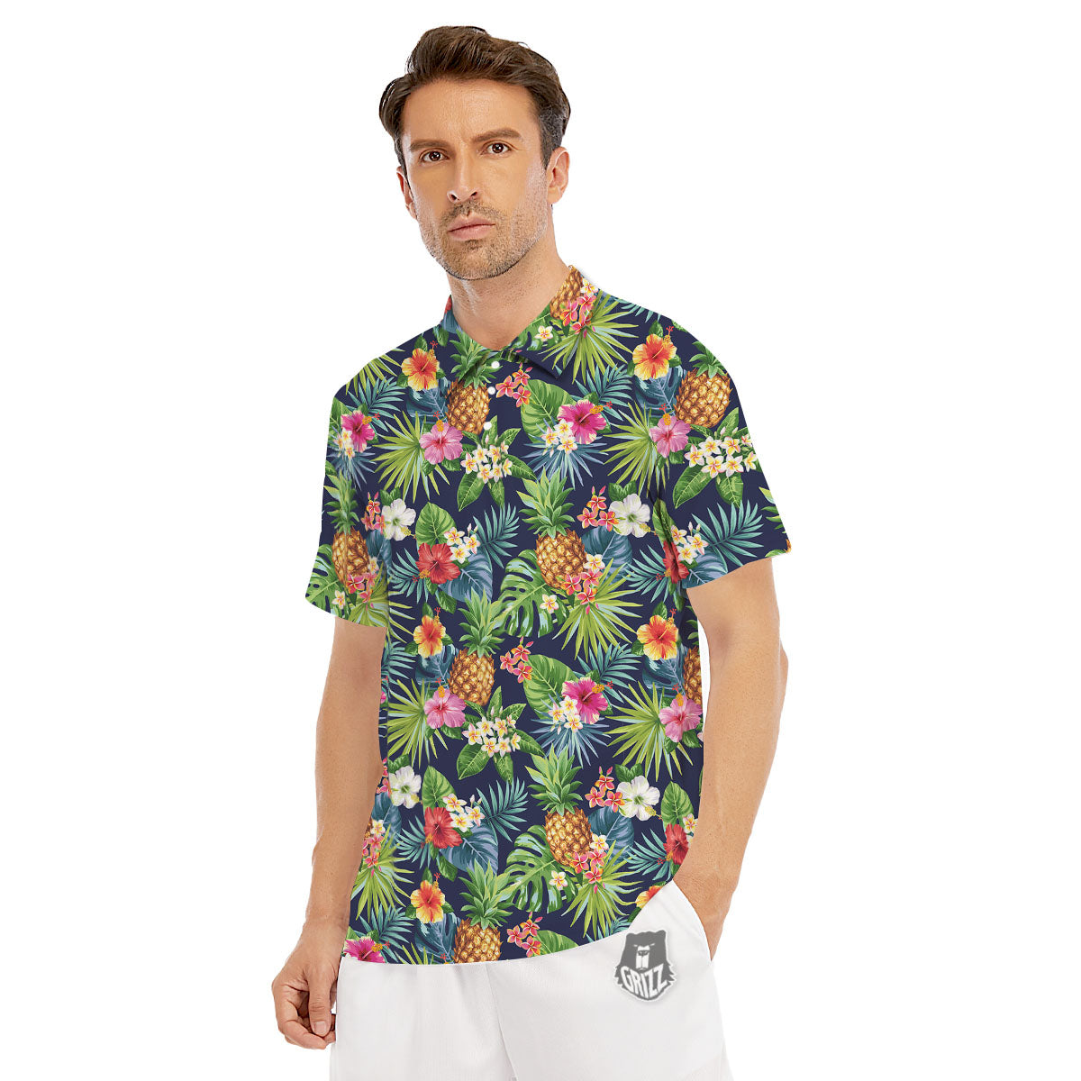 Pineapple Palm Leaf Print Pattern Men's Golf Shirts-grizzshop