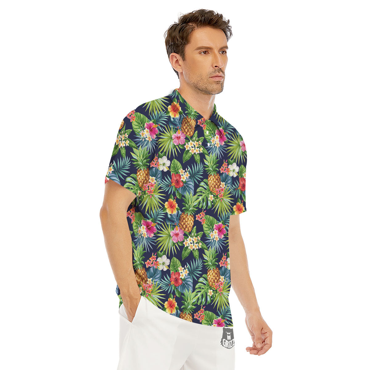 Pineapple Palm Leaf Print Pattern Men's Golf Shirts-grizzshop