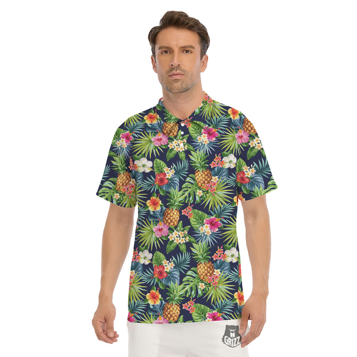 Pineapple Palm Leaf Print Pattern Men's Golf Shirts-grizzshop