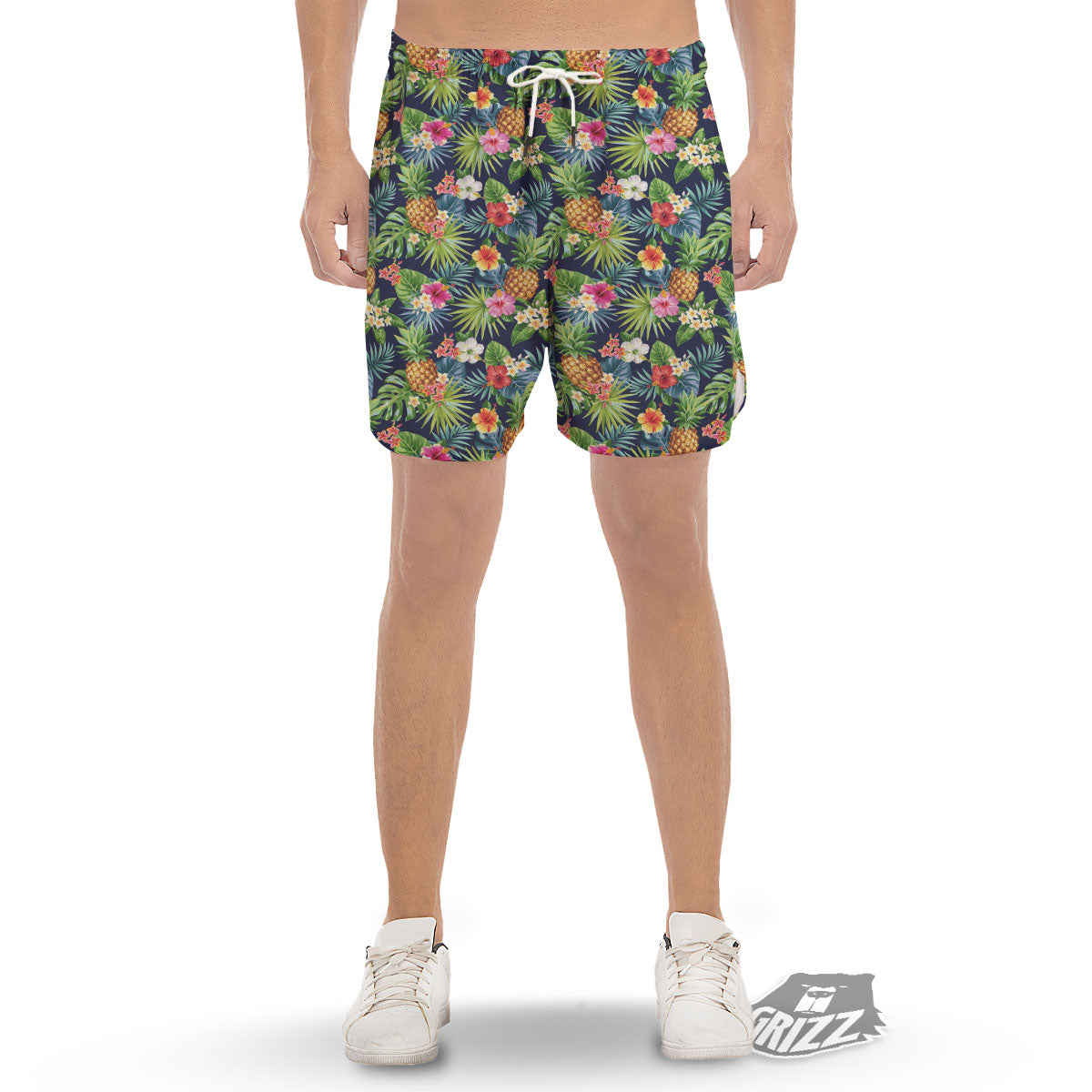 Pineapple Palm Leaf Print Pattern Men's Gym Shorts-grizzshop