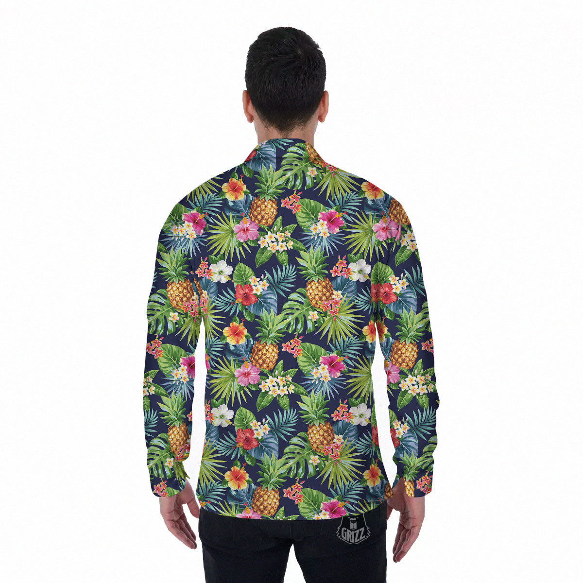 Pineapple Palm Leaf Print Pattern Men's Long Sleeve Shirts-grizzshop