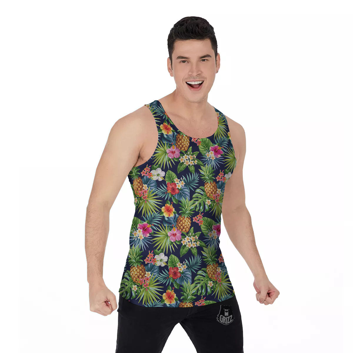 Pineapple Palm Leaf Print Pattern Men's Tank Top-grizzshop