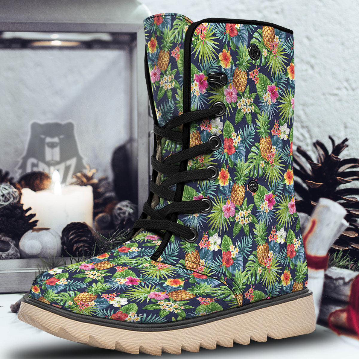 Pineapple Palm Leaf Print Pattern Snow Boots-grizzshop
