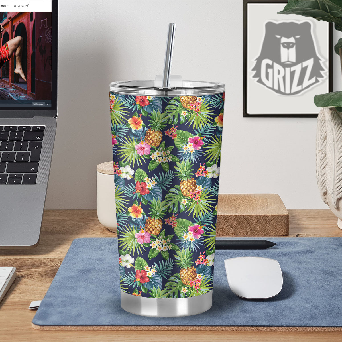 Pineapple Palm Leaf Print Pattern Tumbler-grizzshop