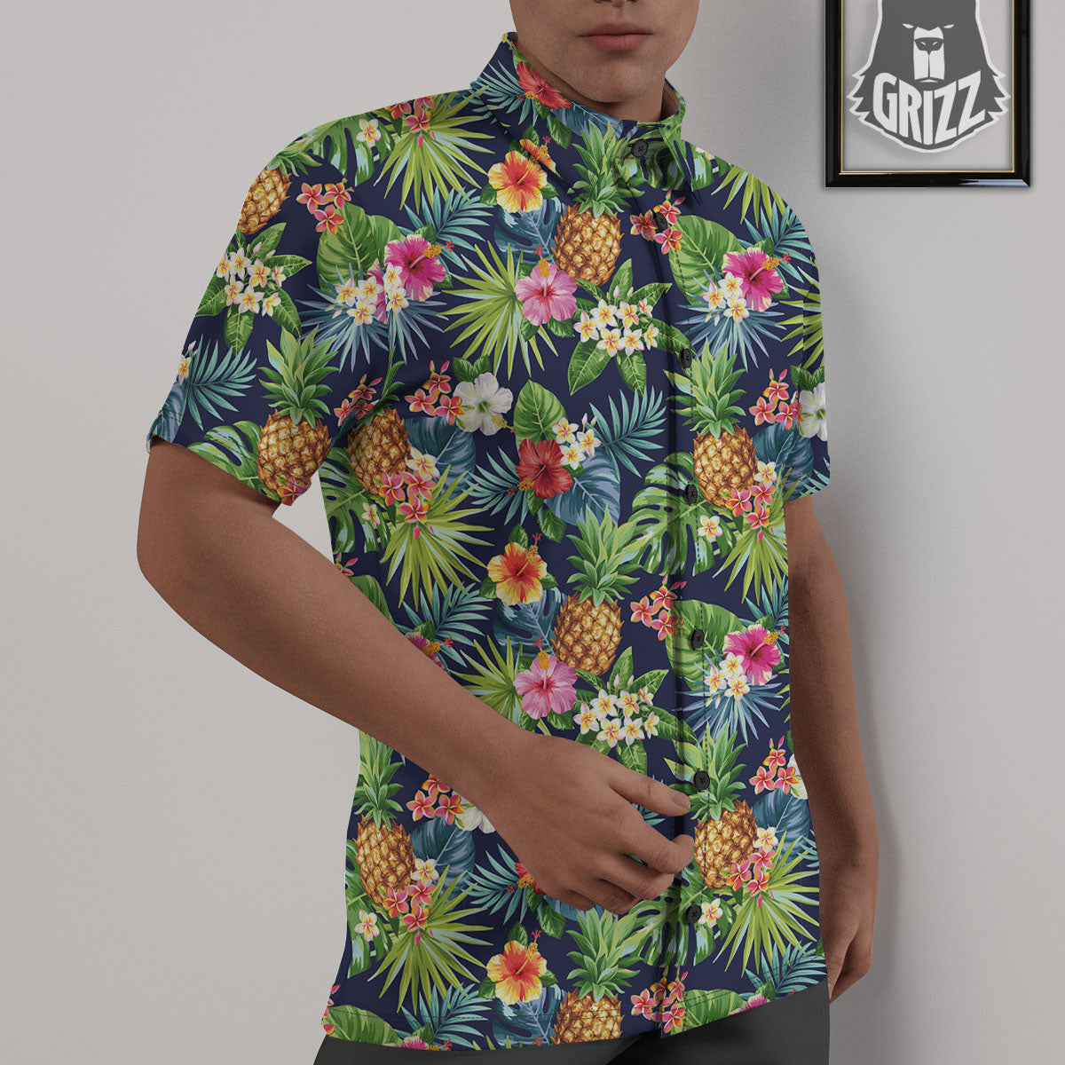 Pineapple Palm Leaf Print Pattern Untucked Shirts-grizzshop