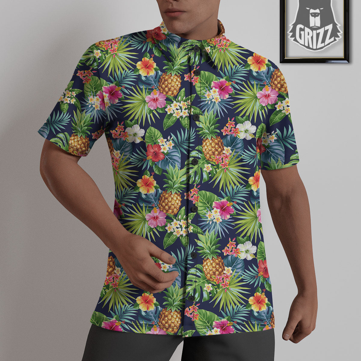 Pineapple Palm Leaf Print Pattern Untucked Shirts-grizzshop