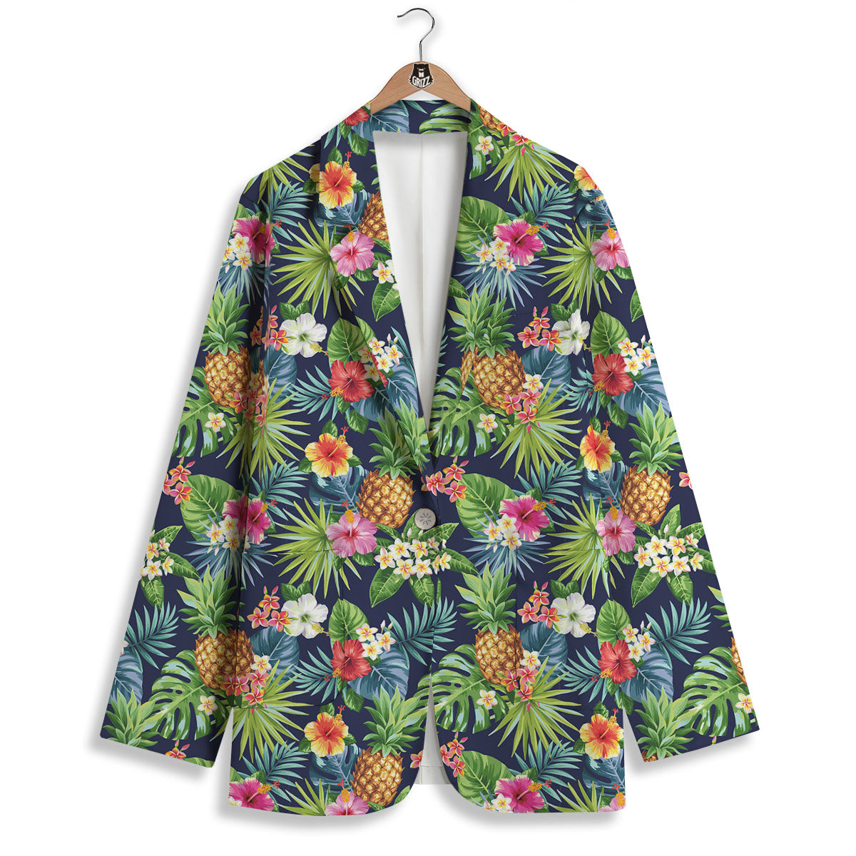 Pineapple Palm Leaf Print Pattern Women's Blazer-grizzshop