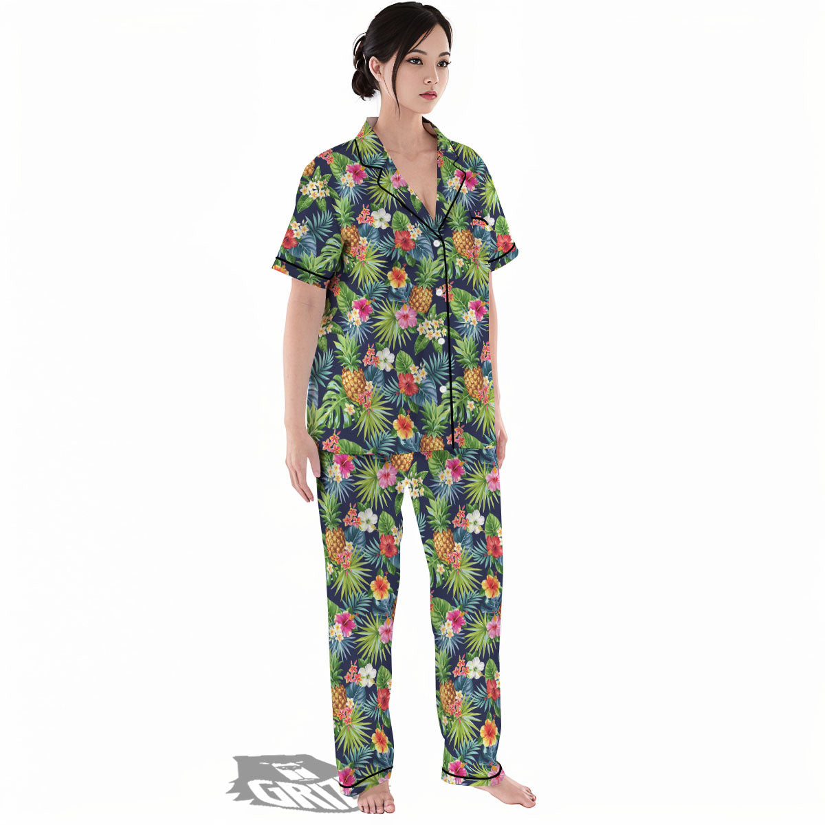 Pineapple Palm Leaf Print Pattern Women's Pajamas Set-grizzshop