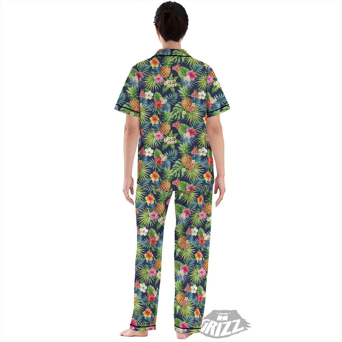 Pineapple Palm Leaf Print Pattern Women's Pajamas Set-grizzshop