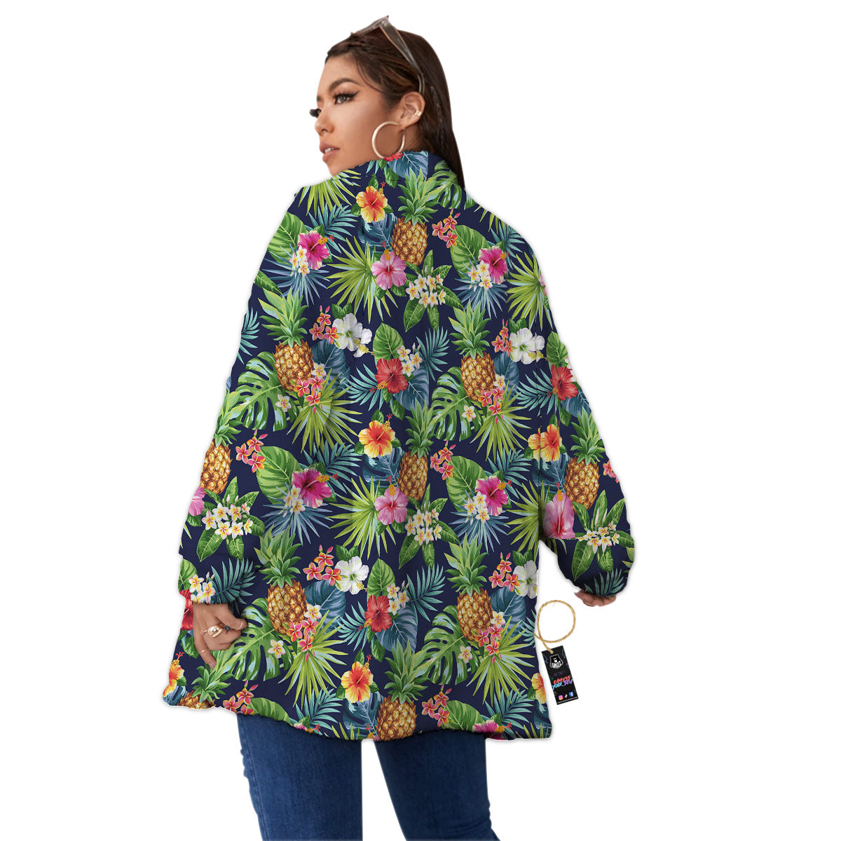 Pineapple Palm Leaf Print Pattern Women's Sherpa Jacket-grizzshop